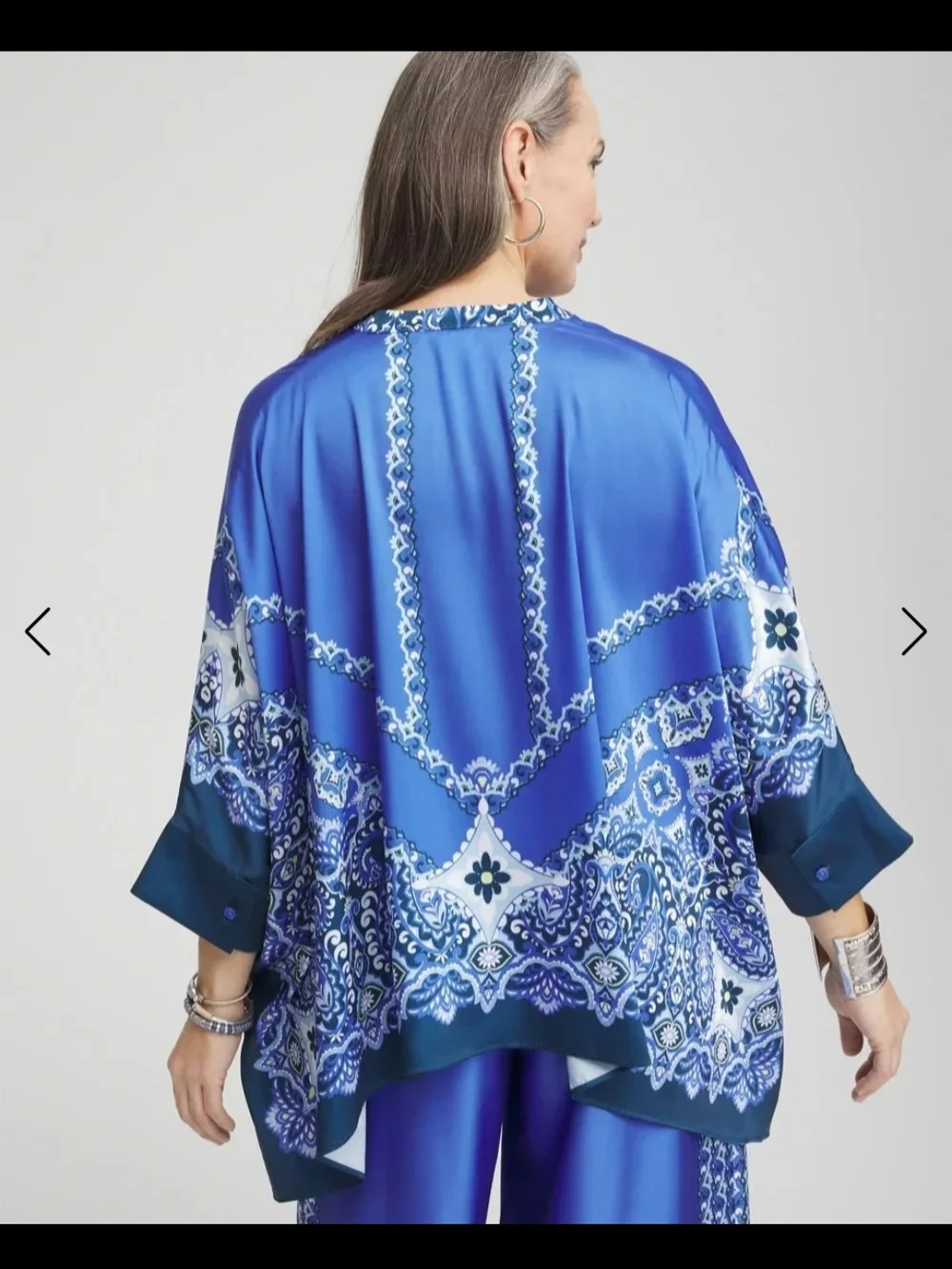 🔥Chico's Blue Printed Paisley Tunic Kimono Poncho Top & FREE GIFT L-XL - Picture 8 of 16
